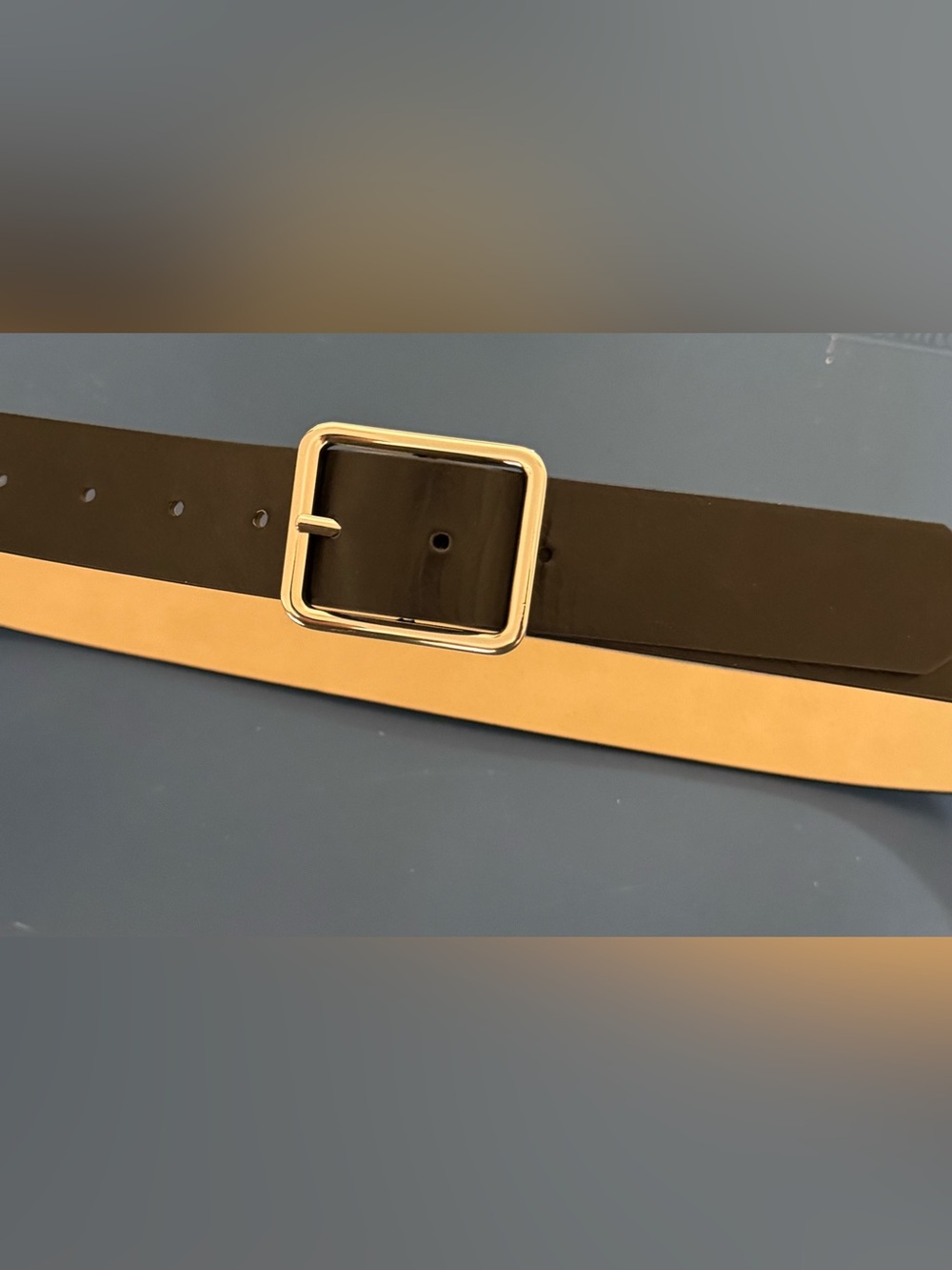 Classic Black Leather Belt with Gold Buckle